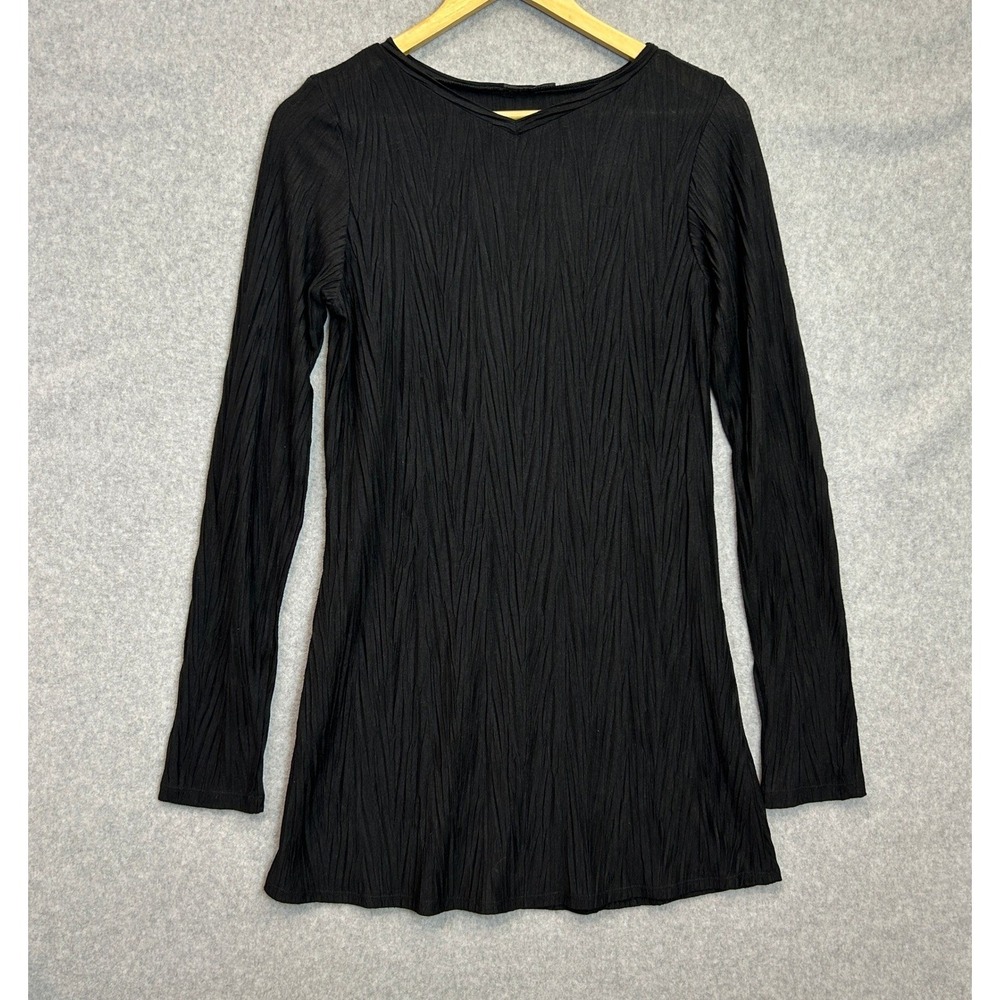 Dorin Frankfurt Tunic Top Black Crinkle Textured V-Neck Long Sleeve Womens 1 / S